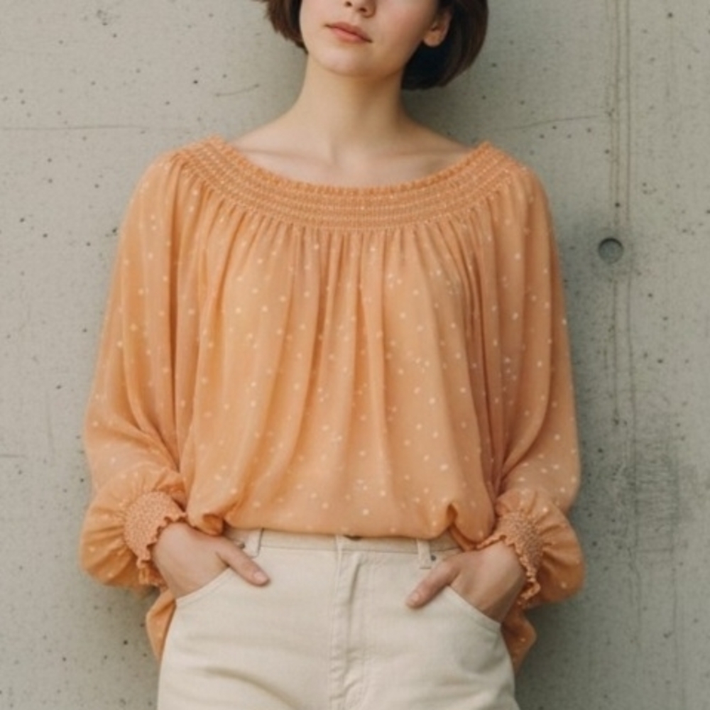 Ava & Viv 4X 28W 30W Sheer Peach Polka Dot Top Blouse Layered with Cami Tank
